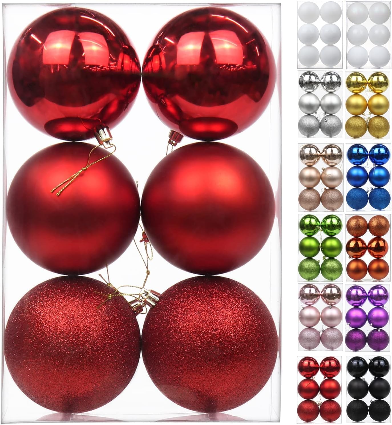5 cm Red Big Christmas Decoration Baubles, 6 Pieces Shatterproof Large Tree Ornaments for Christmas Tree Decoration
