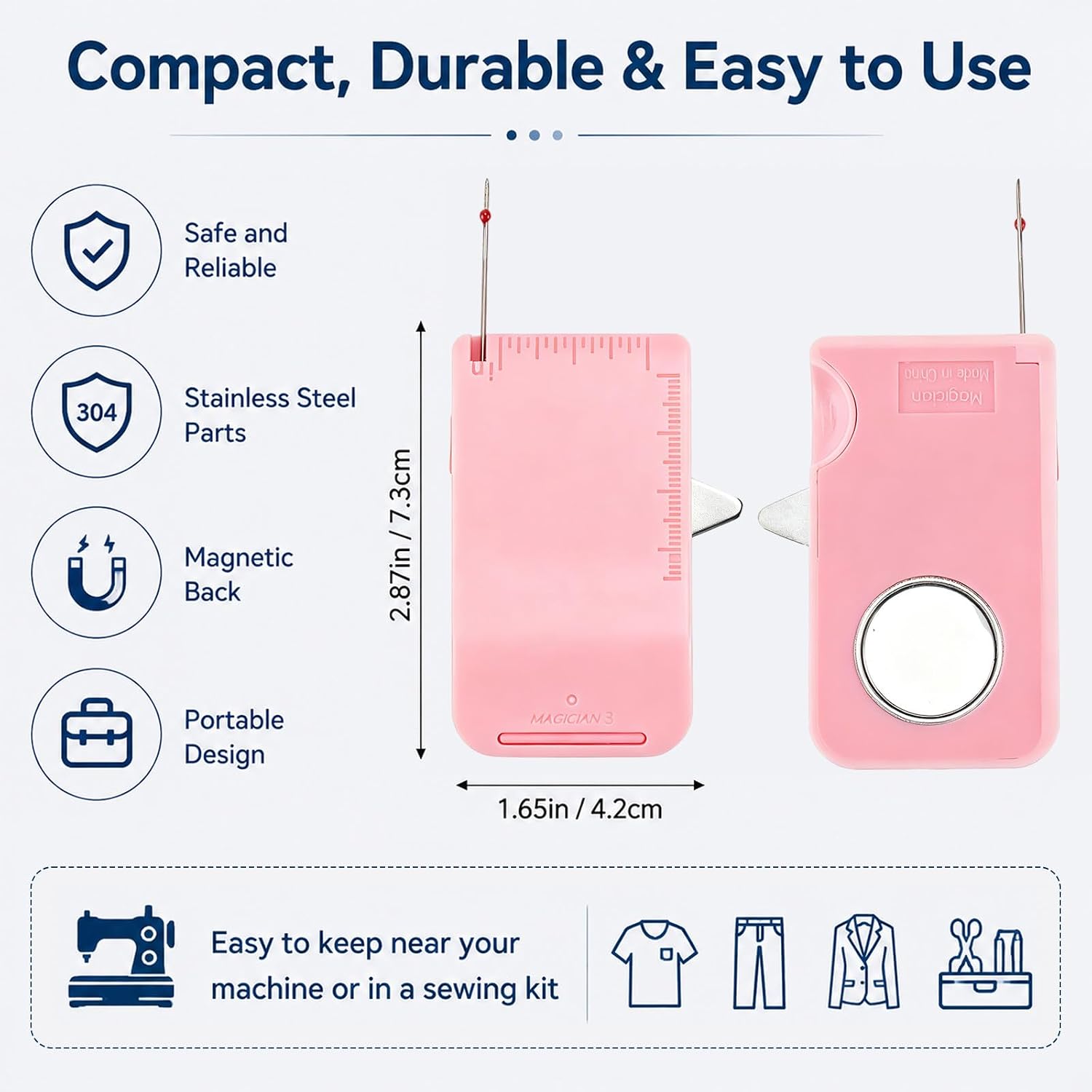 Pink Magnetic Sewing Machine Sleeve Tool – 4-in-1 Edge Guide with Built-in Seam Ripper & Ruler Scale for Cuffs Plackets Topstitching, ABS Seam Guide for Beginners image 3