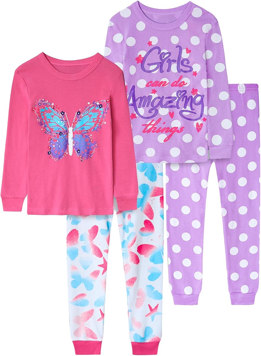 Pijamas de 4 piezas para niñas Conjunto de pijamas navideños de algodón Ropa de dormir para niños
