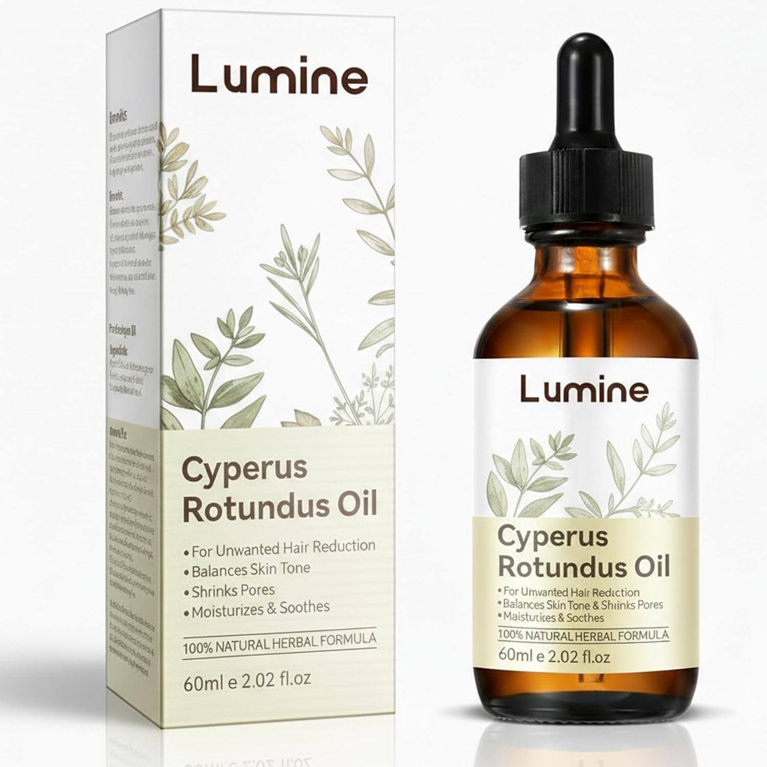 LUMINE Cyperus Rotundus Oil, Natural Cyperus Rotundus Oil for Hair Removal, Reduces Unwanted Hair Growth, Moisturizes & Soothes The Skin, Reducing Body Hair Growth, Shrink Pores.60ML (1pc)