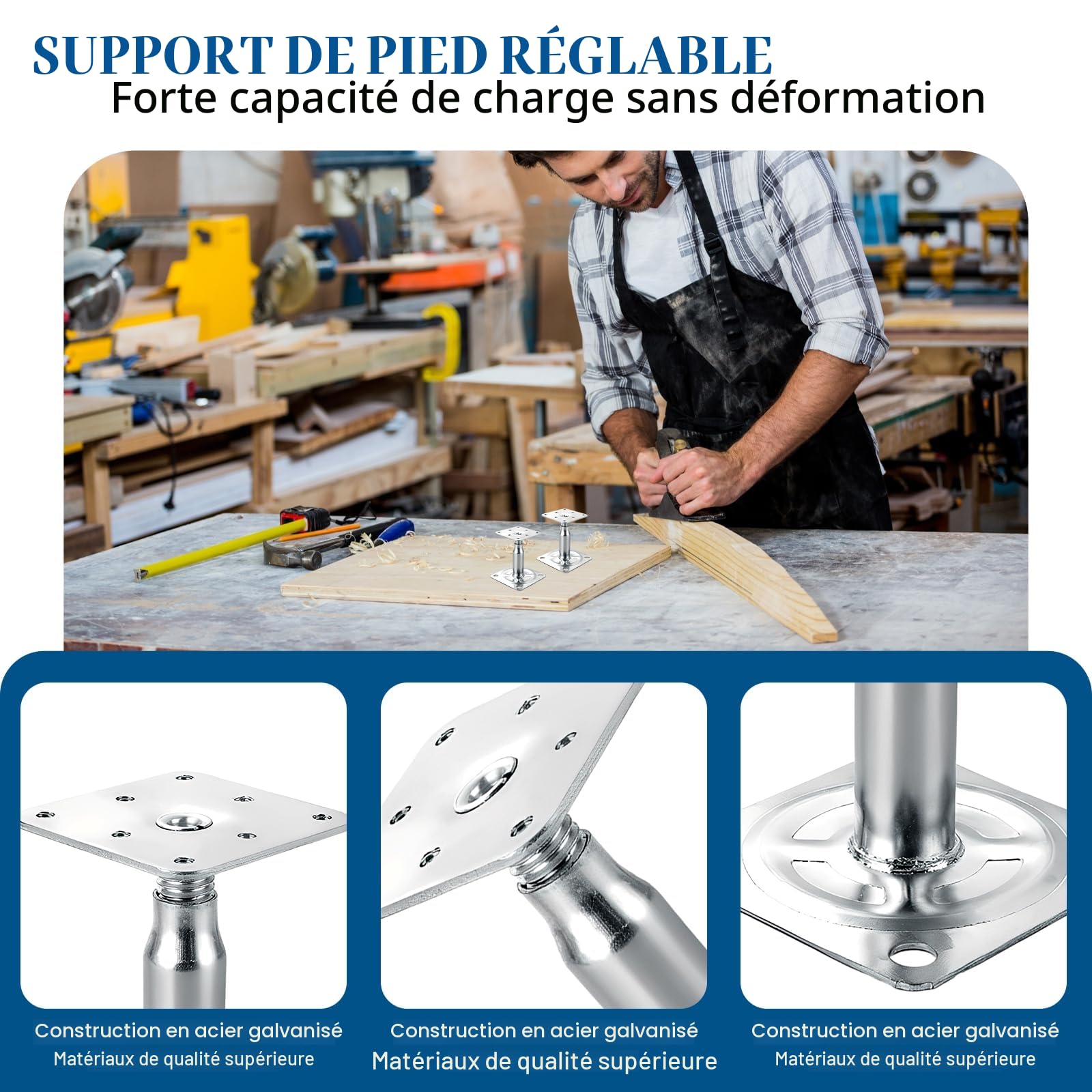Lot de 4 supports de poteau réglables galvanisés 100-150 mm pour clôtures et pergolas