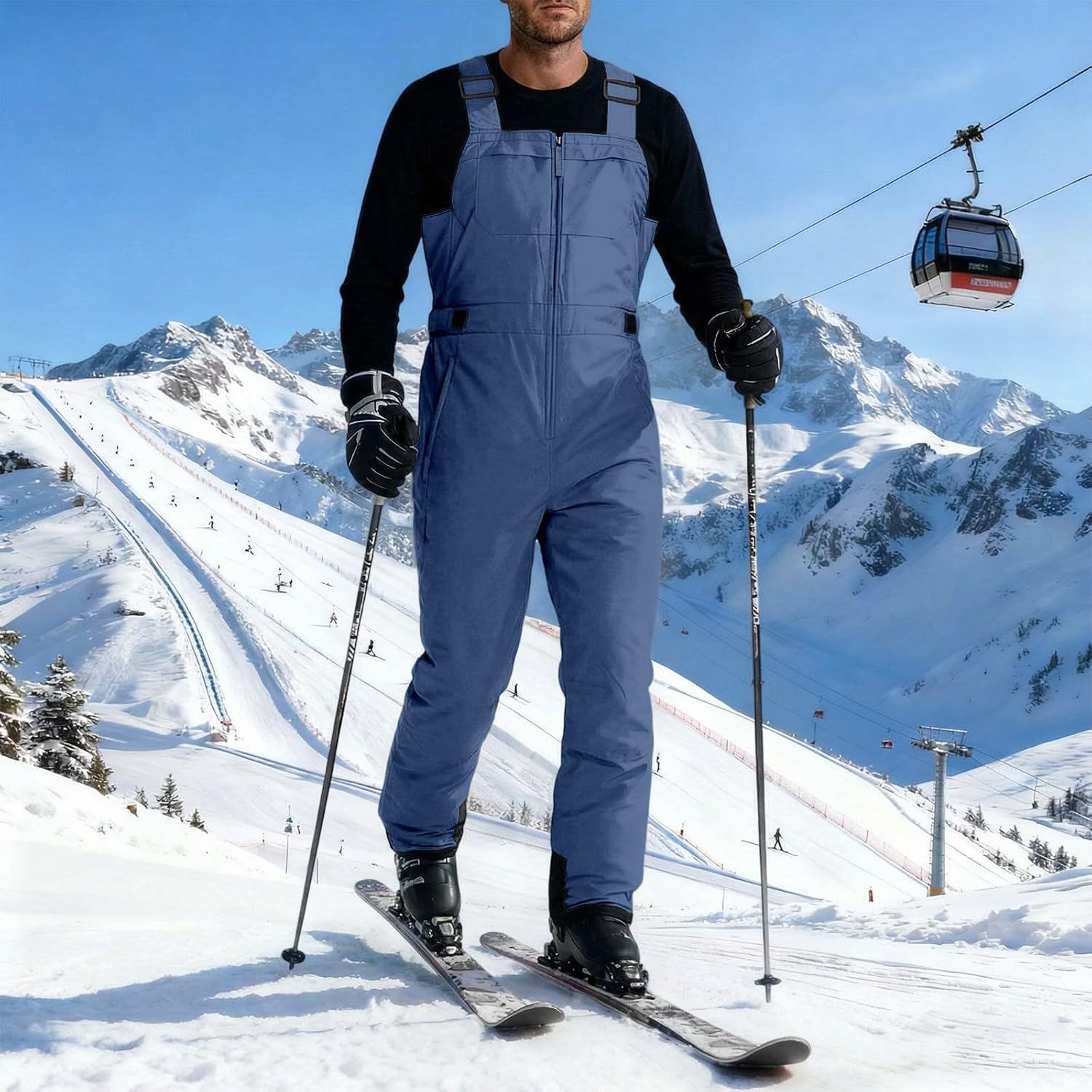 Mens Snow Bibs Waterproof Insulated Overall Winter Warm Thermal Outdoor Snowboarding Ski Snow Pants with Suspenders