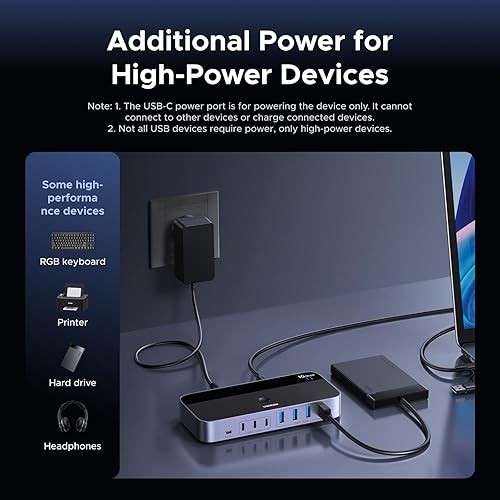 Miniatura 5 de UGREEN Interruptor USB 3.2 de 2 entradas y 7 salidas, interruptor de 10 Gbps para computadoras A o C compartiendo todos los dispositivos (4 A+3 C)