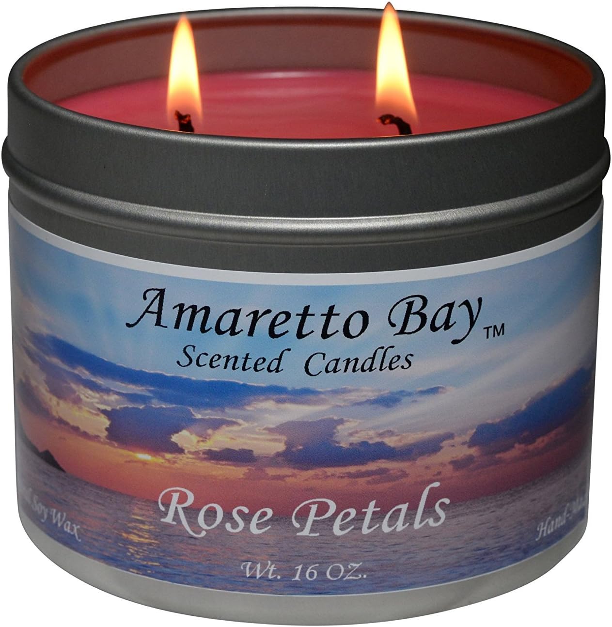Amaretto Bay Soy Wax Scented Candles 16oz Aromatherapy Travel Tin (Rose Petals)