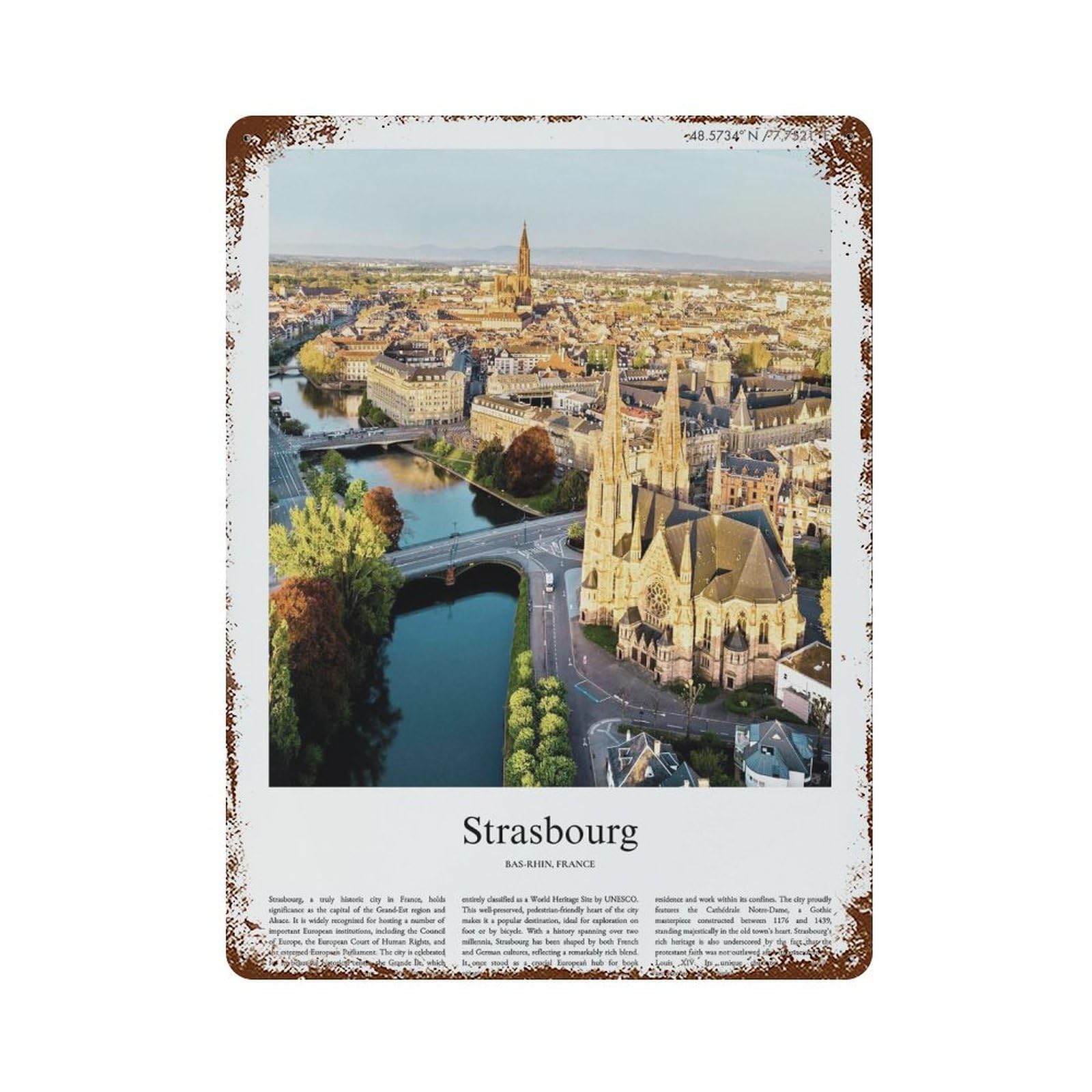xiaoxiaoshen Strasbourg Bas-rhin, France City Scenery Wall Decor Art Metal Tin Poster Modern Home Decor Art Home Bar Shop Decorations Vintage Sign 40x30cm