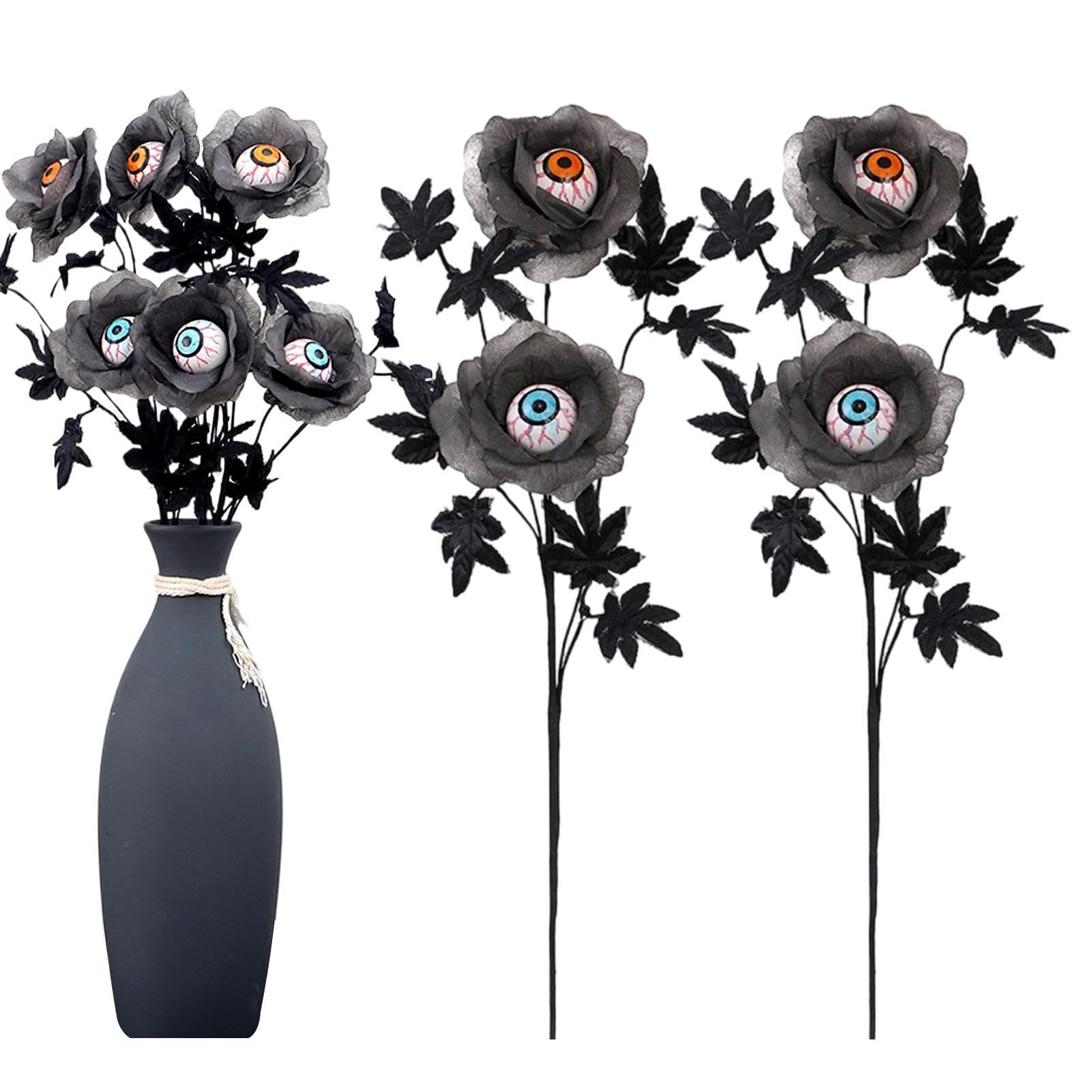 Ramo de 5 rosas góticas con ojos de estilo realista para centros de mesa y jarrones oscuros