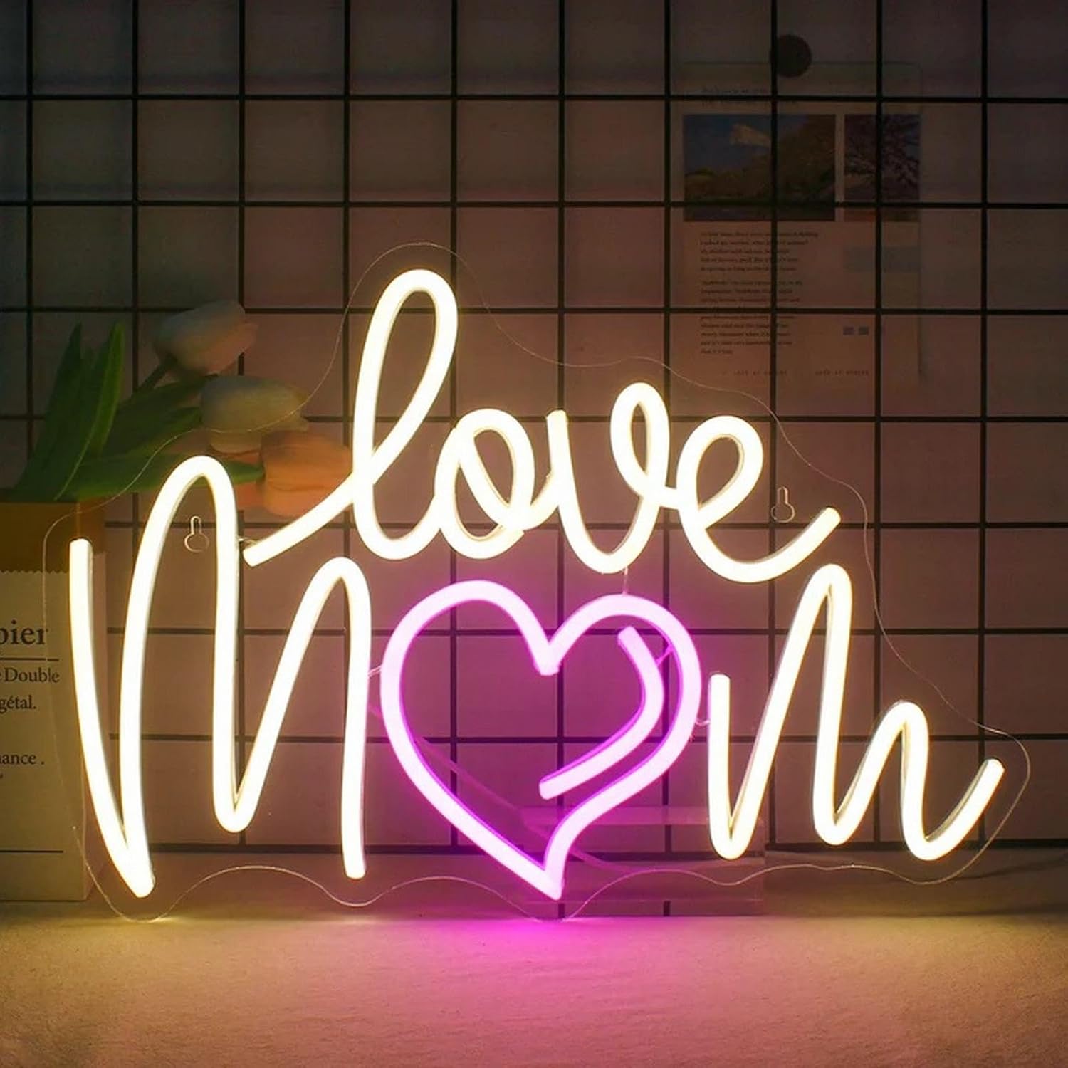 Love Mom Neon Sign - Dimmable USB LED Light, Ideal mothers day gifts, neon signs for wall decor, Bedroom, Living Room & Heartfelt Party Decor
