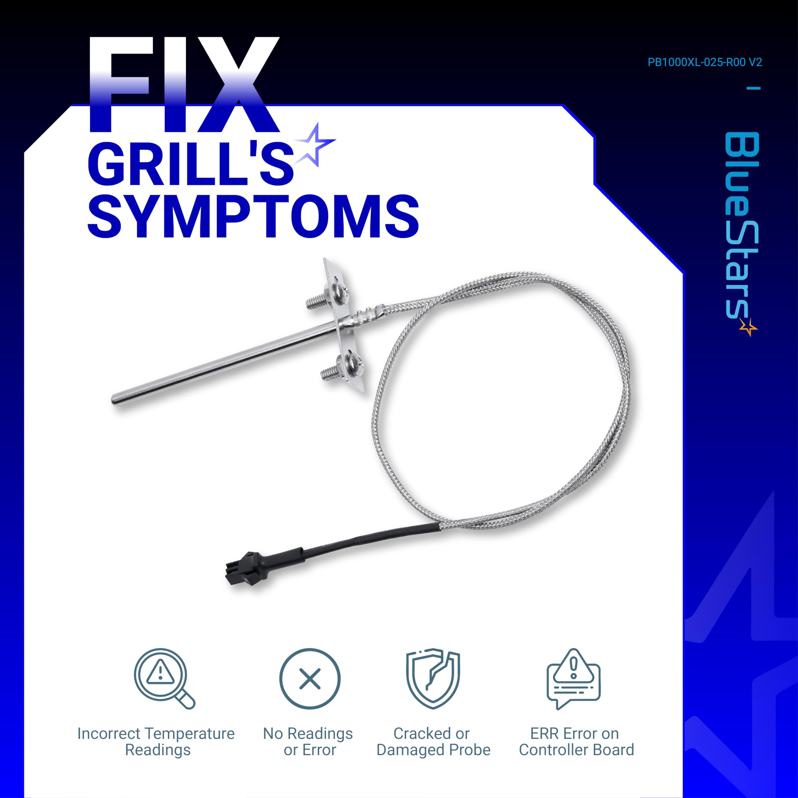Sensore di temperatura BlueStars RTD, compatibile con griglie a pellet Pit Boss e affumicatore, sostituzione sonda temporanea, sensore sonda per carne PB1000XL-025-R00 V2 (70123-AMP)
