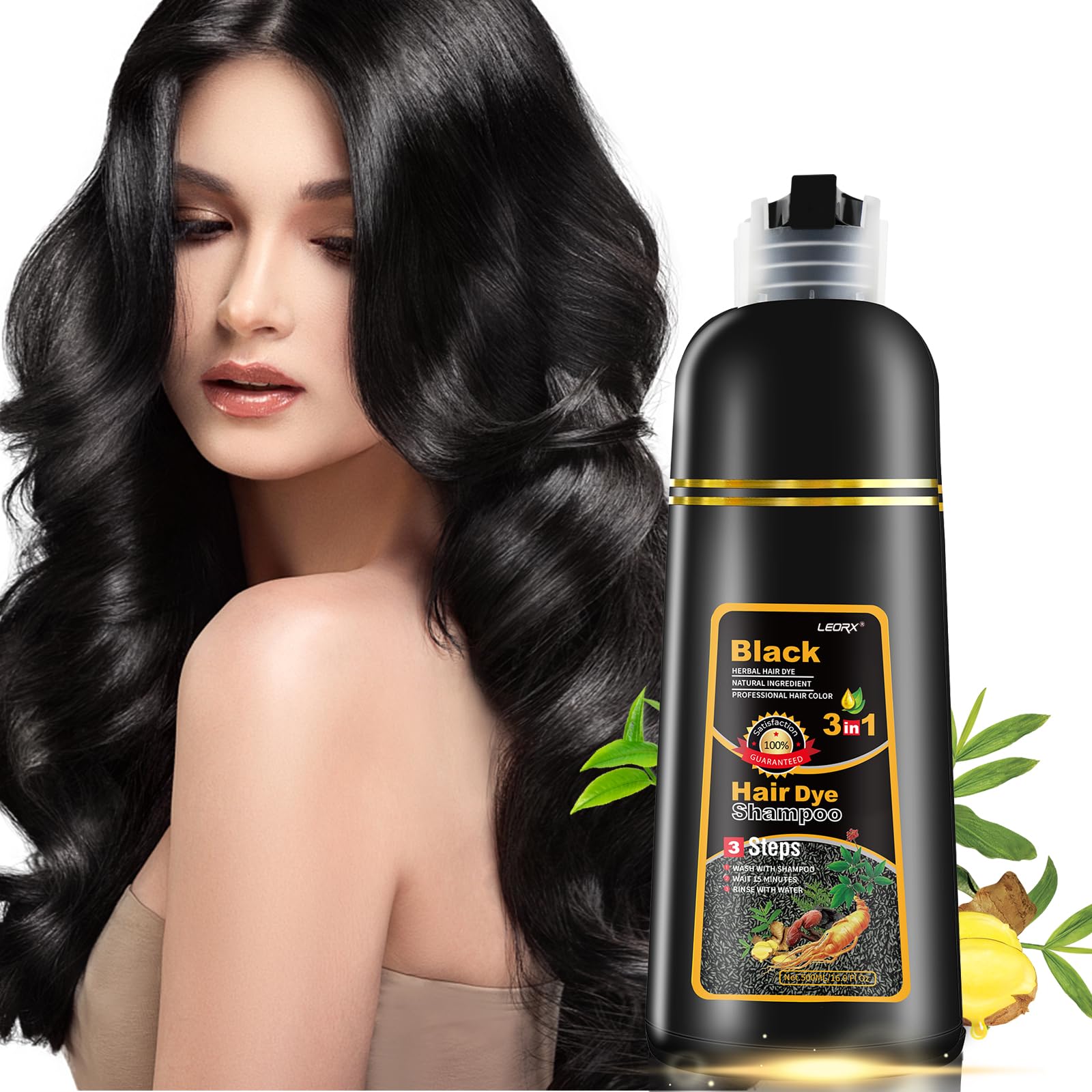Black Hair Dye Shampoo, 3 In 1 Black Color Shampoo Hair Dye For Gray Hair Instant Herbal Coloring Shampoo For Women & Men - Ammonia Free - Tintes Para El Cabello