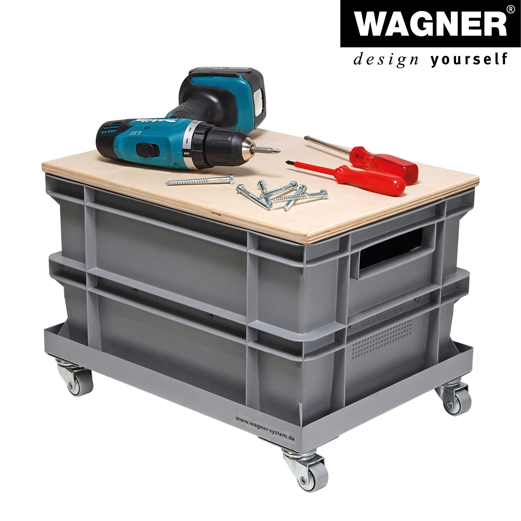 WAGNER Transportroller Transporthilfe 1184 I 41 x 31 x 8 cm, Tragkraft 100 kg Ifür genormte Stapelboxen & Getränkekästen I herausnehmbare Ladefläche I wendige Softlenk-Rollen I vielseitig einsetzbar