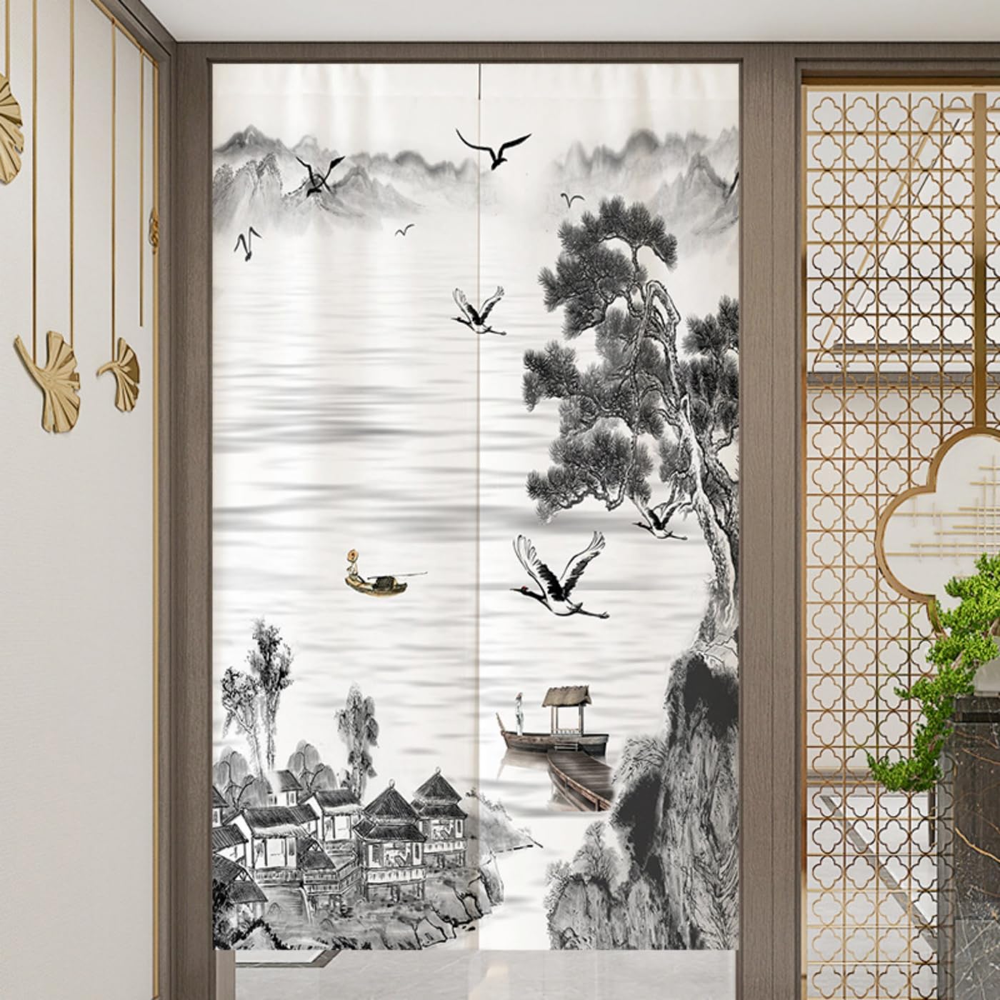 Guest Ruyunlai Japanese Noren Doorway Curtain, M13 Ink Painting, 75x150cm