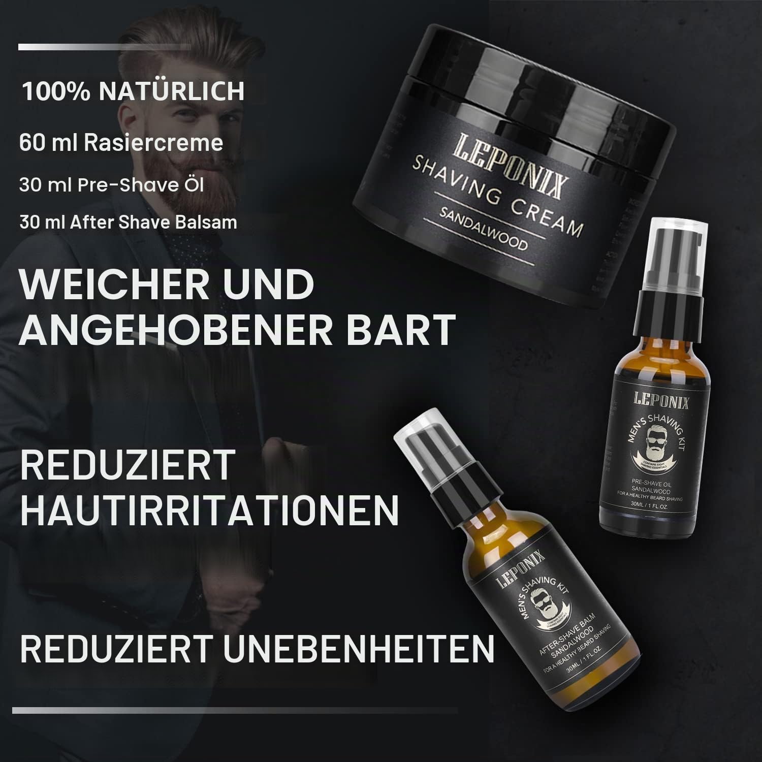 Rasierset für Männer, Barber Set Inkl Rasiermesser, Pre Shave, Rasierpinsel, Rasierseif, Rasiercreme Männer, Rasierschale, After Shave Balsam, Geschenke für Männer
