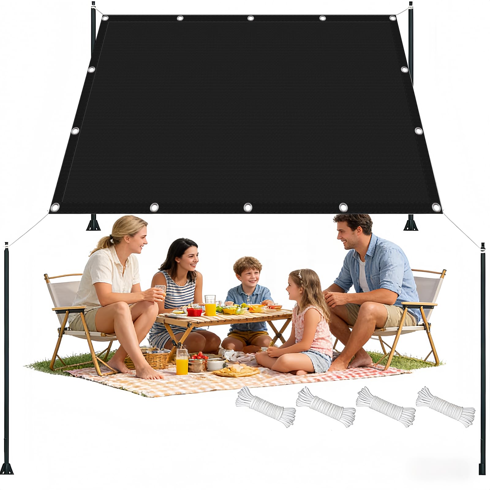 Toile d'ombrage 380 x 550 cm imperméable en polyester résistant avec cordes pour jardin