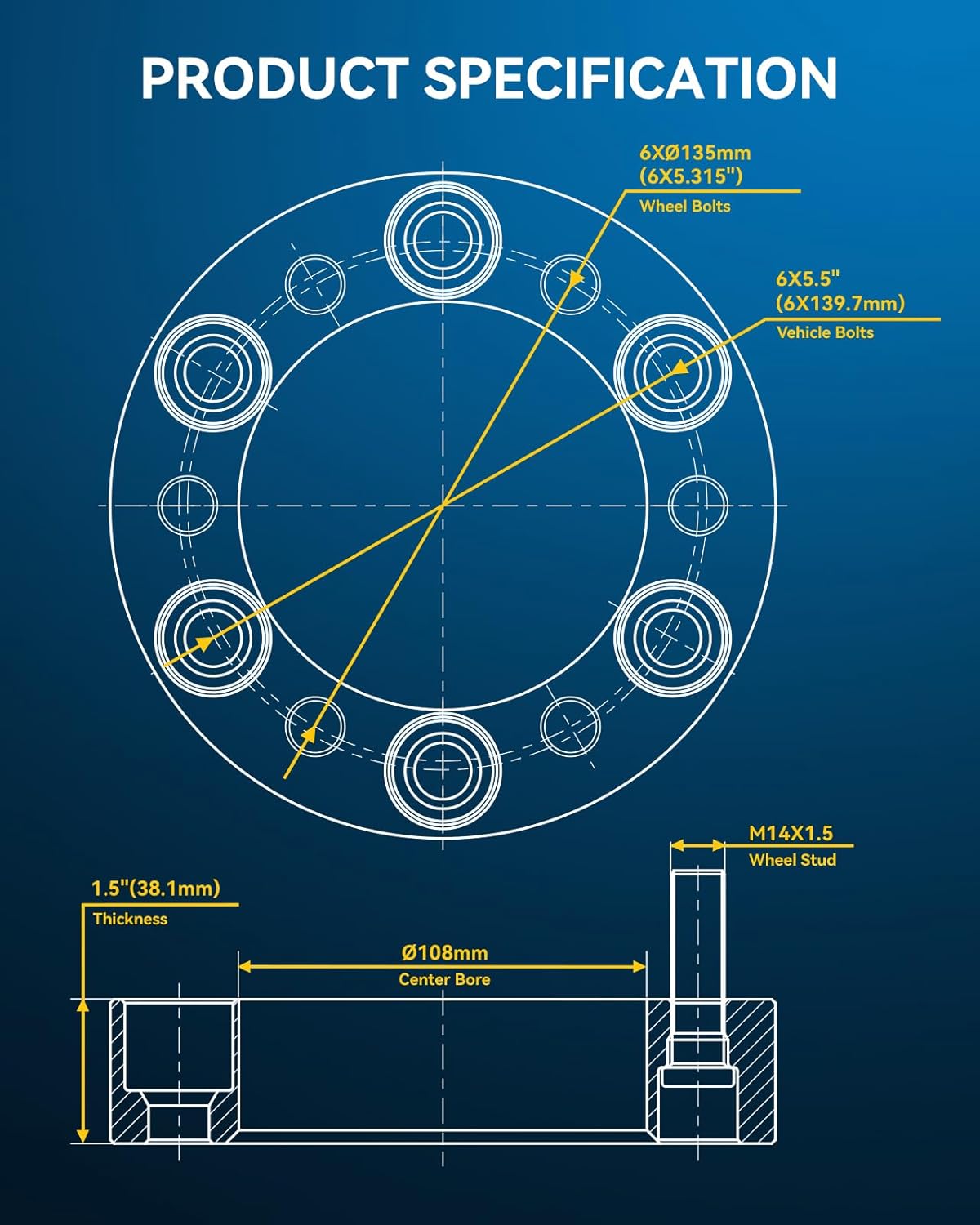 PHILTOP 1.5 inch 6x139.7mm to 6x135mm Wheel Adapters with M14x1.5 Studs & 108mm Center Bore,4pcs Forged 6x5.5 to 6x135 Lug Wheel Adapter for Silverado 1500, 1500, Sierra 1500, Tundra