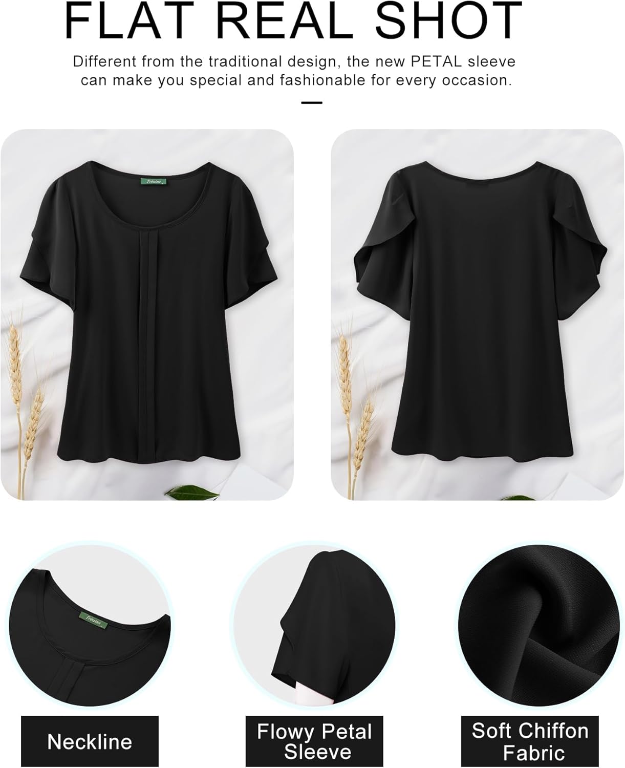 Chiffon Blouses for Women Business Casual Petal Short Sleeve Office Work Tops Dress Tunic Shirts - Image 5