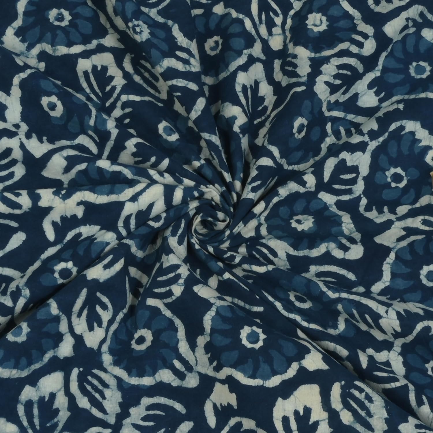 Hand Block Print Fabric by The Yard - PRECUT 5 Yard 44 Inch Width - 100% Cotton Material Indigo Blue Paisley Pattern - Light Weight Indian Cloth for Making Summer Dress Tops (Indigo Blue 5, 5 Yard)