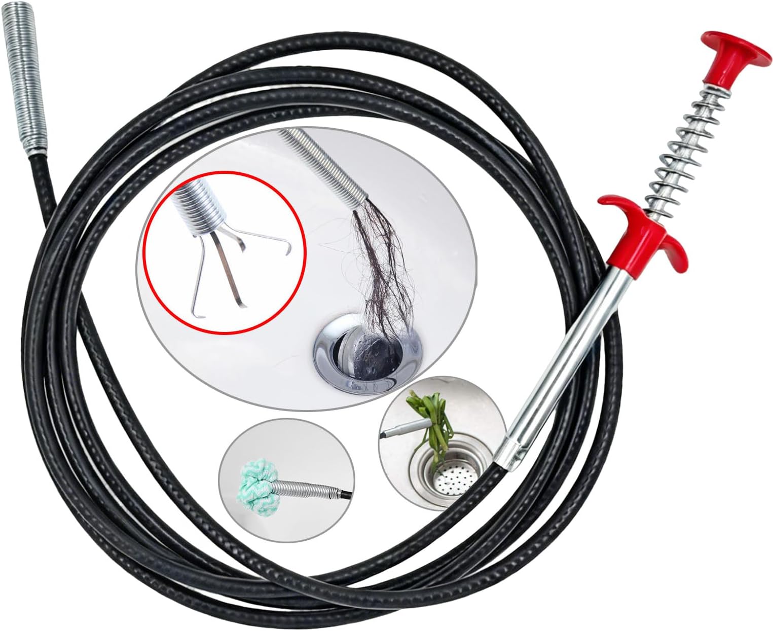 118.1 Inch Drain Snake Drain Clog Remover Flexible Grabberable Pick Up Cleaning Tool Reacher Claw Stick, Drain Auger Grab Trash Hairs from Drain,Sink,Bathroom Tub Toilet Hose