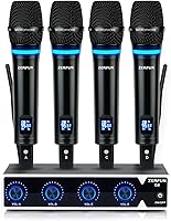 Vista 1 de Sistema de Micrófono Inalámbrico Recargable ZERFUN Pro de 4 Canales, Micrófonos Inalámbricos de Mano UHF de Metal con Control de Volumen, 4x50