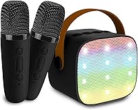 Vista 12 de Mini máquina de karaoke para niños de 4 a 12 años, altavoz Bluetooth con 2 micrófonos inalámbricos y luces LED, regalos de Navidad y cumpleaños