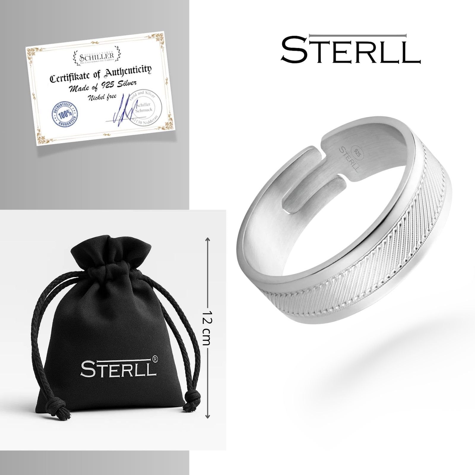Anello Maschile In Argento Sterling 925 Senza Nichel Con Misura Regolabile 20mm X 12mm