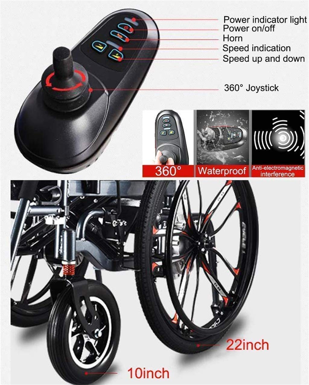 Carrozzina elettrica pieghevole sedia a rotelle elettrica deluxe per anziani disabili motorizzata leggera pieghevole sedia a rotelle elettrica pieghevole scooter, larghezza sedile 46 cm, capacità di p