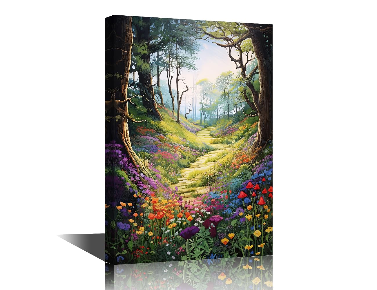 TISHIRON Forest Theme Wall Art Nature Landscape Flowers Canvas Wall Art Woodland Painting Colorful Flowers Picture Frames Collage Wall Decor 16" Wx24 Hx1 Panel