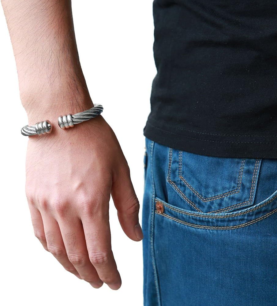 COOLSTEELANDBEYOND Large Elastic Adjustable Steel Twisted Wire Cuff Bangle Bracelet for Men Women - Image 5