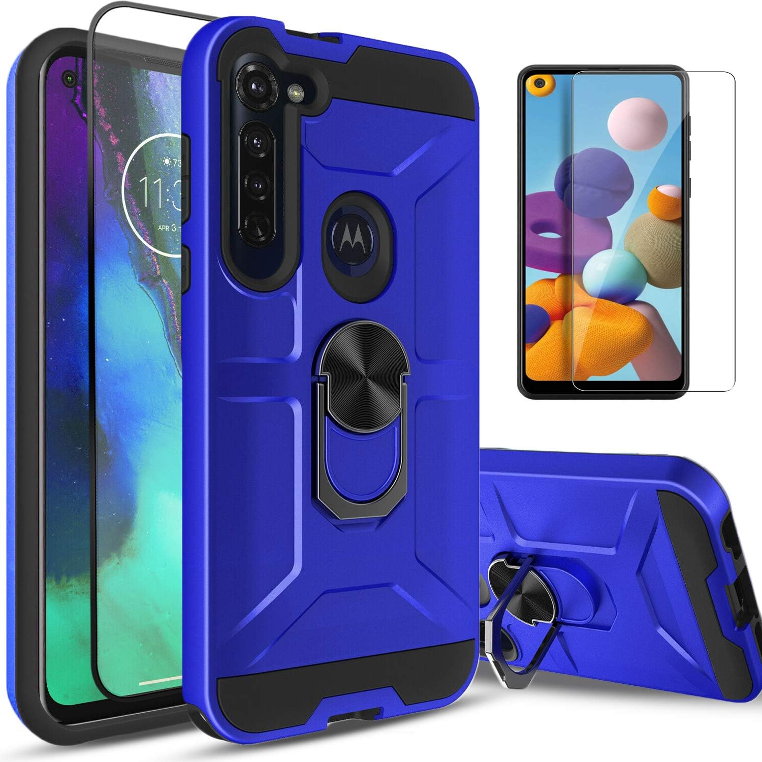 STARSHOP- Moto G Stylus Case, [NOT FIT Moto G Stylus 2021/G Stylus 5G ], with [Tempered Glass Protector Included] Ring Kickstand Shockproof Protective Phone Cover- Blue