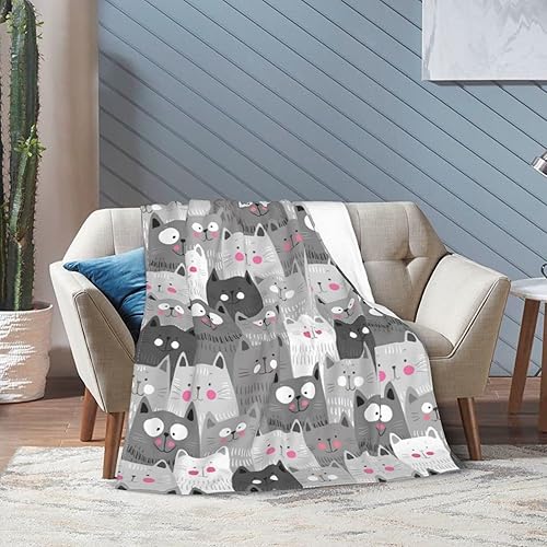 Miniatura 9 de Abucaky Manta de forro polar gris con lindos gatos, ultra suave y acogedora manta decorativa de franela para el hogar, cama, sofá, silla, viajes, 50