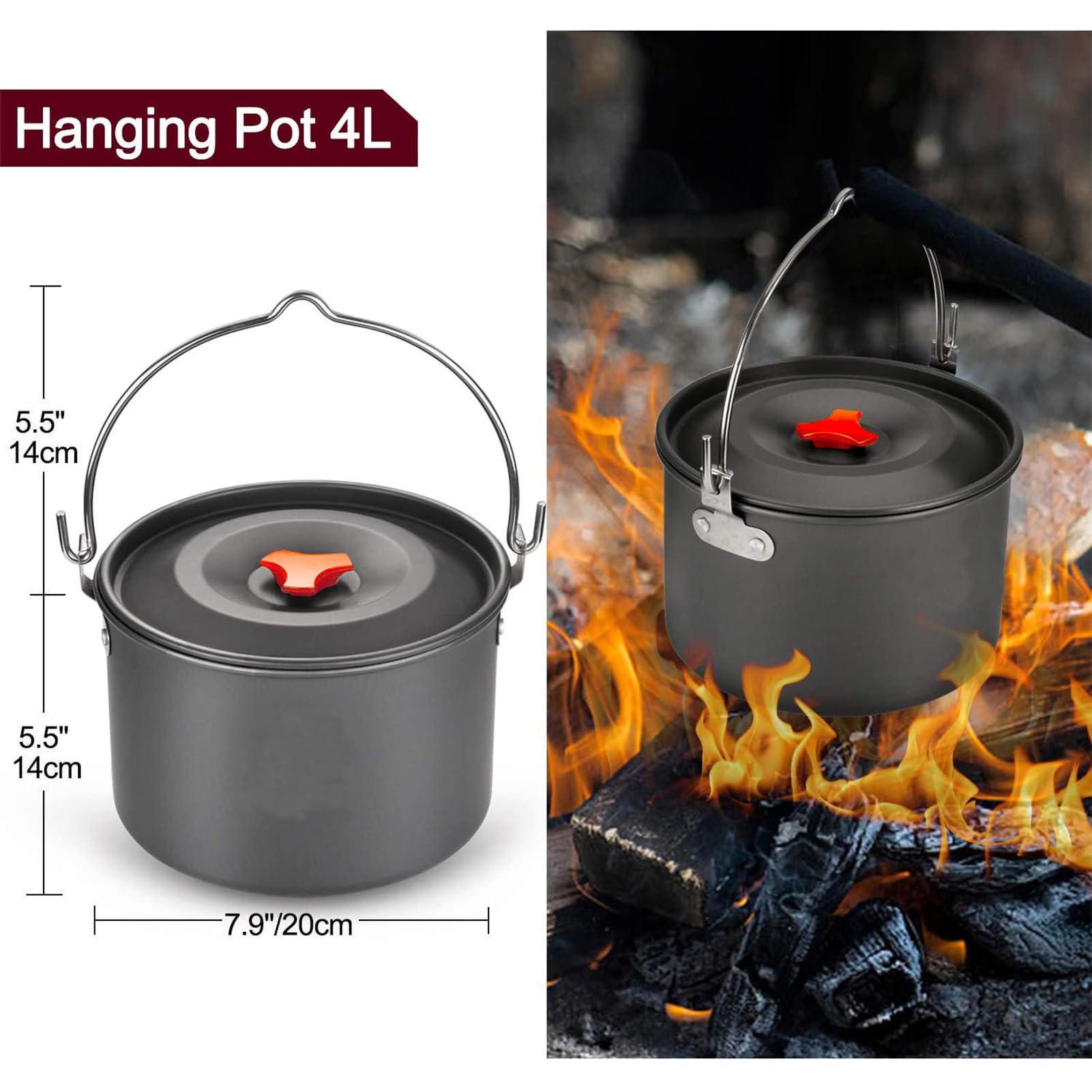 Asixxsix 48pcs Camping Kochgeschirr Set, Tragbare klappbare Nichtkleber Camping Ausrüstung mit Edelstahl Tassen Platten Gabeln Messer Löffel, für Outdoor Backpacking Wandern Picknick