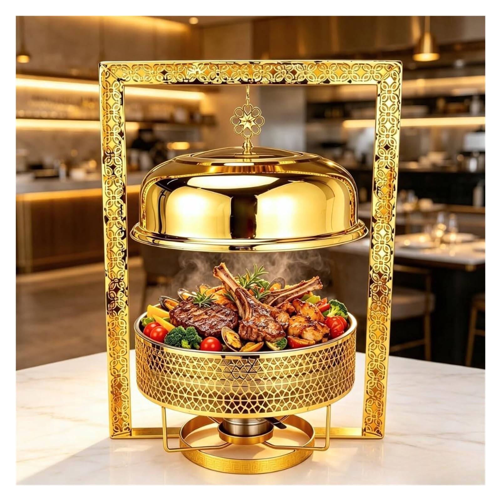 Scaldavivande di Lusso da 8 QT for Buffet | Con coperchio sospeso, elegante motivo cavo, scalda buffet for matrimoni, feste