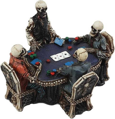 Ebros Gambling Casino Poker for Eternity Skeleton Dealer with Players at Table Figurine 6.25" Long Osario Macabra Halloween Escultura decorativa