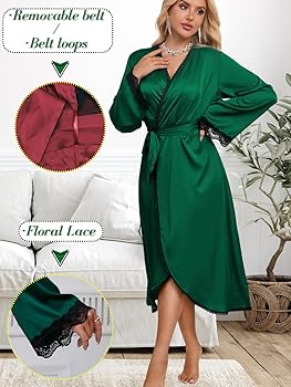 ChiaoLezhee Women's Silk Satin Kimono Long Robe, Sheer Sexy Soft Lightweight Bathrobe Lingerie, Maxi Dressing Gown Wedding Bride Party Summer Night Boudoir Outfits Spa,Hunter Green Dark Emerald,Small at Amazon Women's Clothing store ChiaoLezhee Women's Silk Satin Kimono Long Robe, Sheer Sexy Soft Lightweight Bathrobe Lingerie, Maxi Dressing Gown Wedding Bride Party Summer Night Boudoir Outfits Spa,Hunter Green Dark Emerald,Small at Amazon Women's Clothing store
