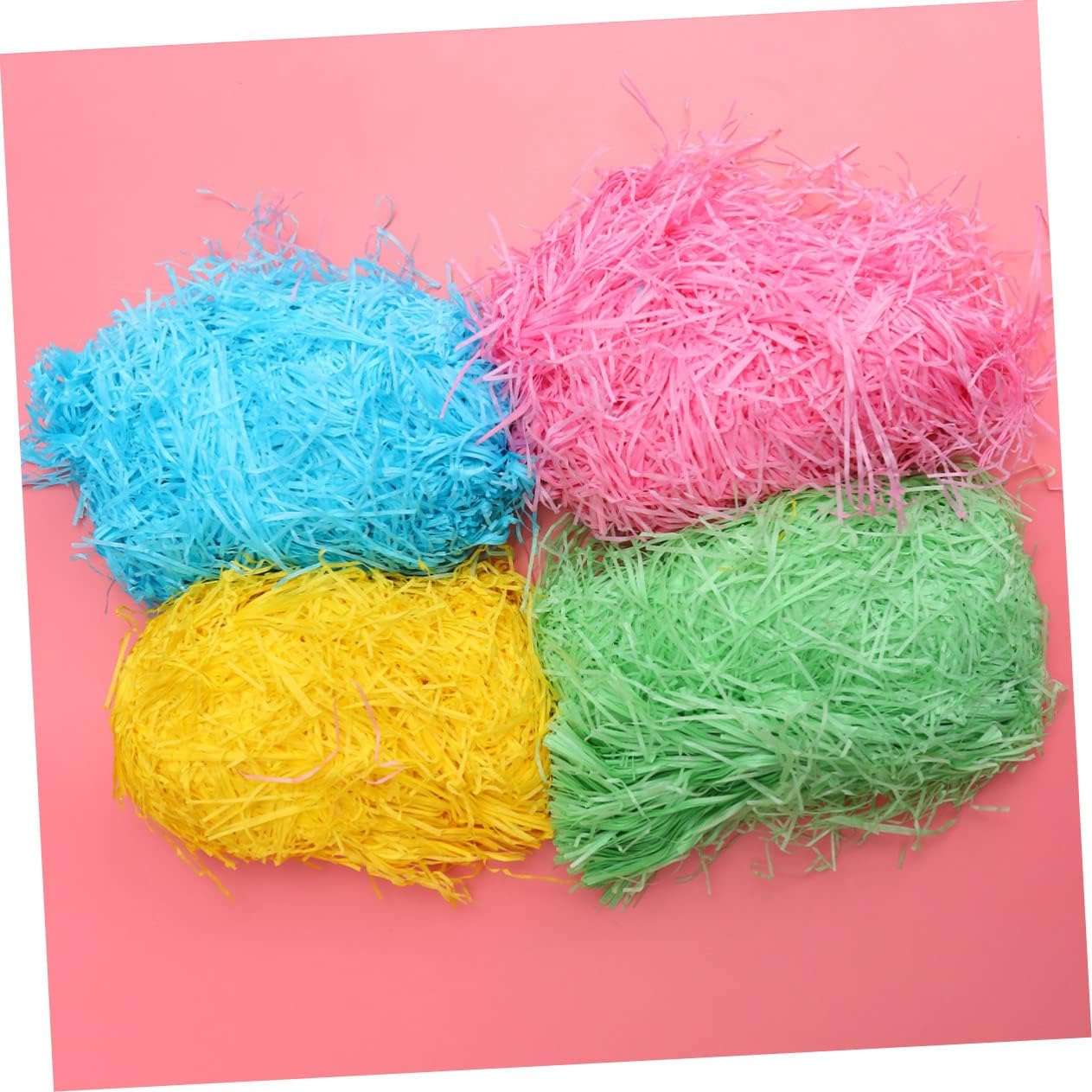 OHPHCALL 4pcs Colored Crinkle Cut Paper Shred Filler for Gift Box Packing Eco-friendly Lafite Grass Paper Blue Green Yellow for Candy and Basket Filling