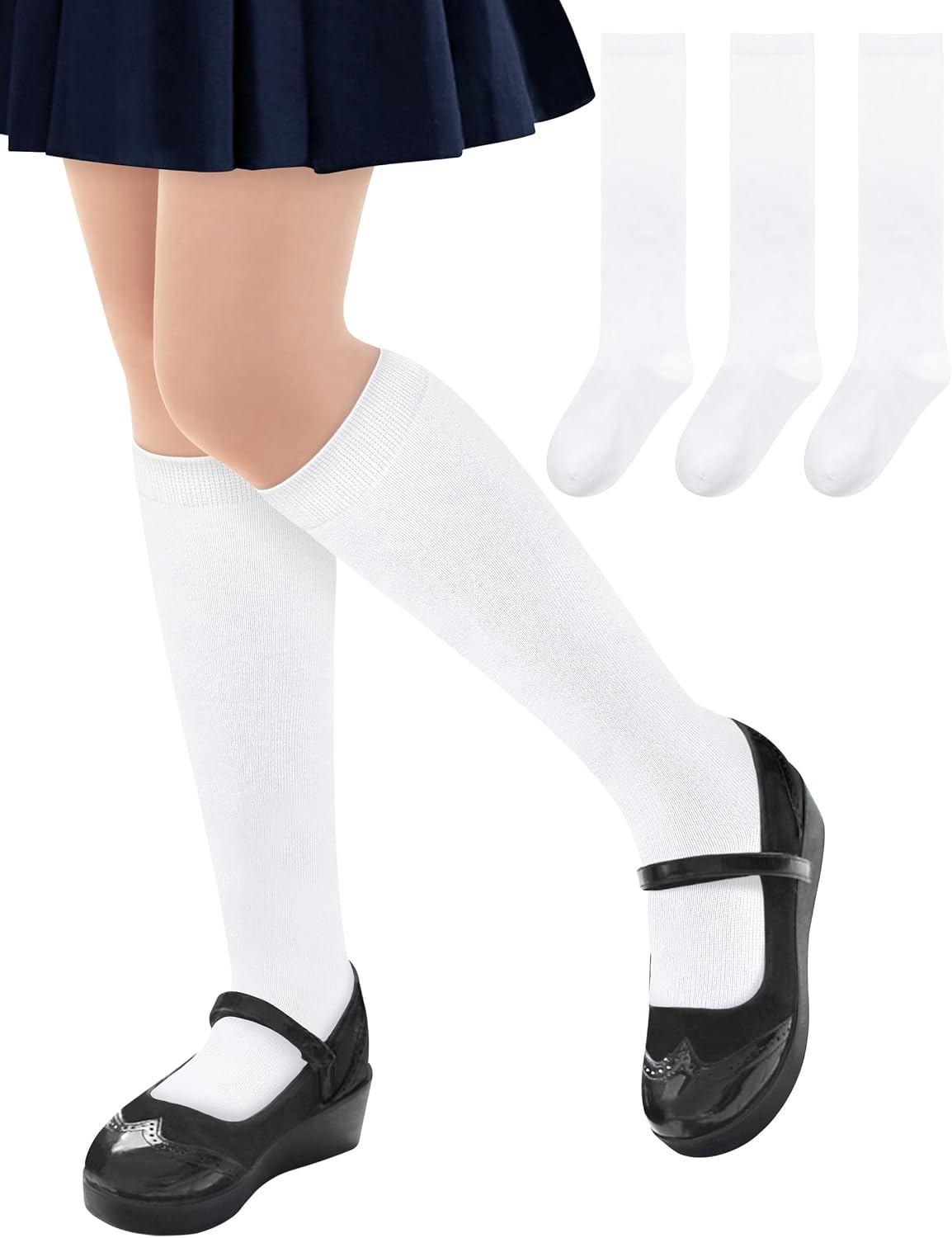 Olreco Knee High Socks for Girls Uniform Socks for Girls Boys Cotton Long Socks for Girls School Socks Seamless Scoks 3 Pairs
