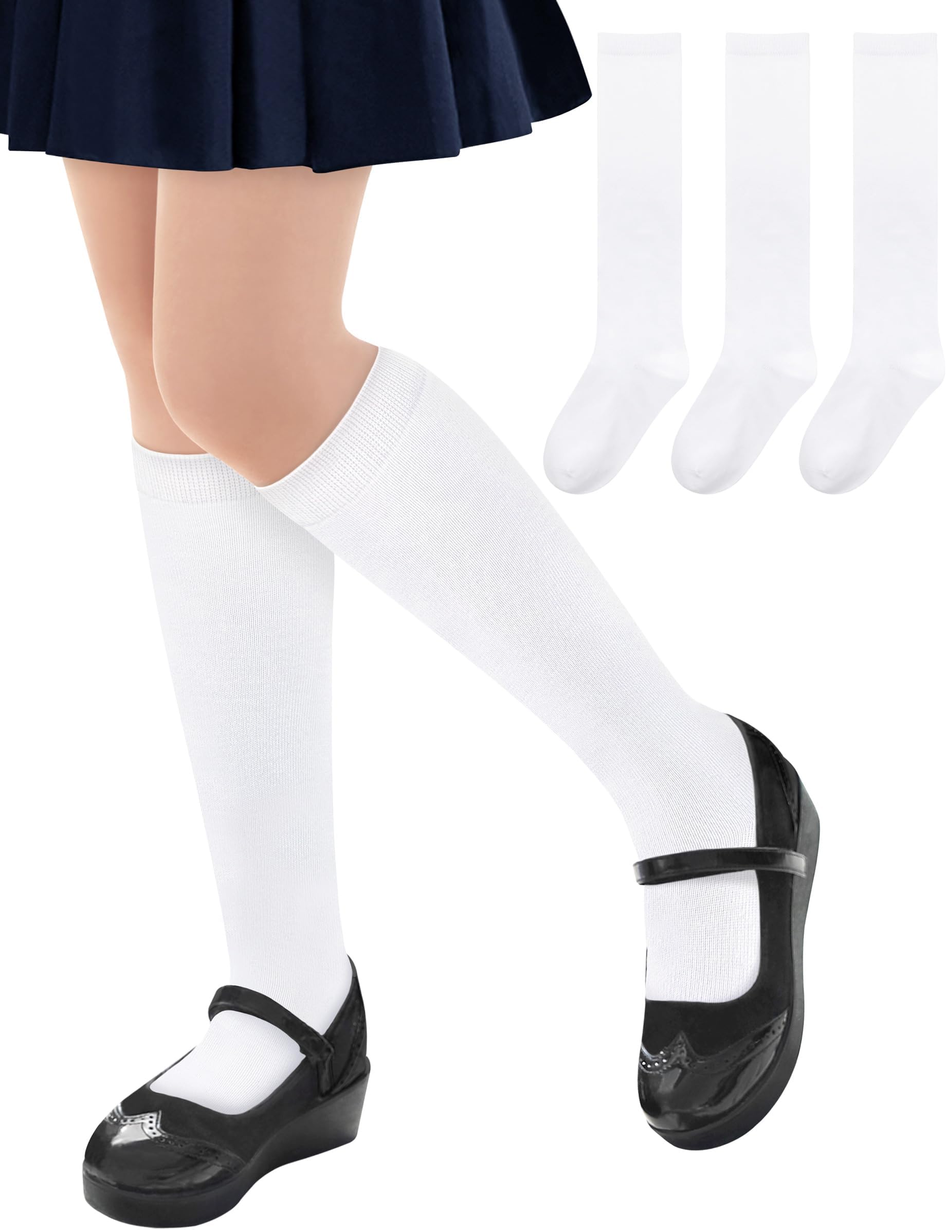 Knee High Socks for Girls Uniform Socks for Girls Boys Cotton Long Socks for Girls School Socks Seamless Scoks 3 Pairs