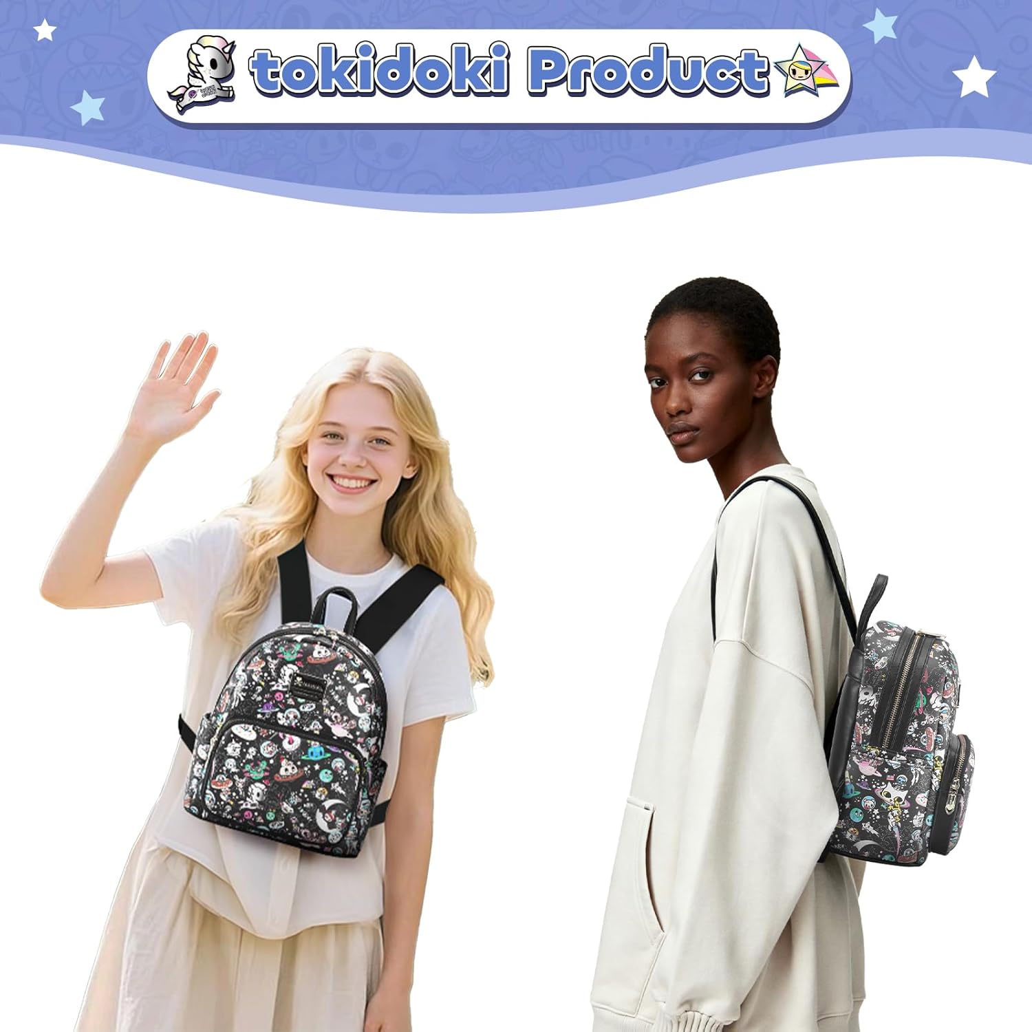 Tokidoki Backpack for Women PU Leather Backpack Purse Unicorno Casual Daypack for Work Weekender Business Hiking (black) - Image 7