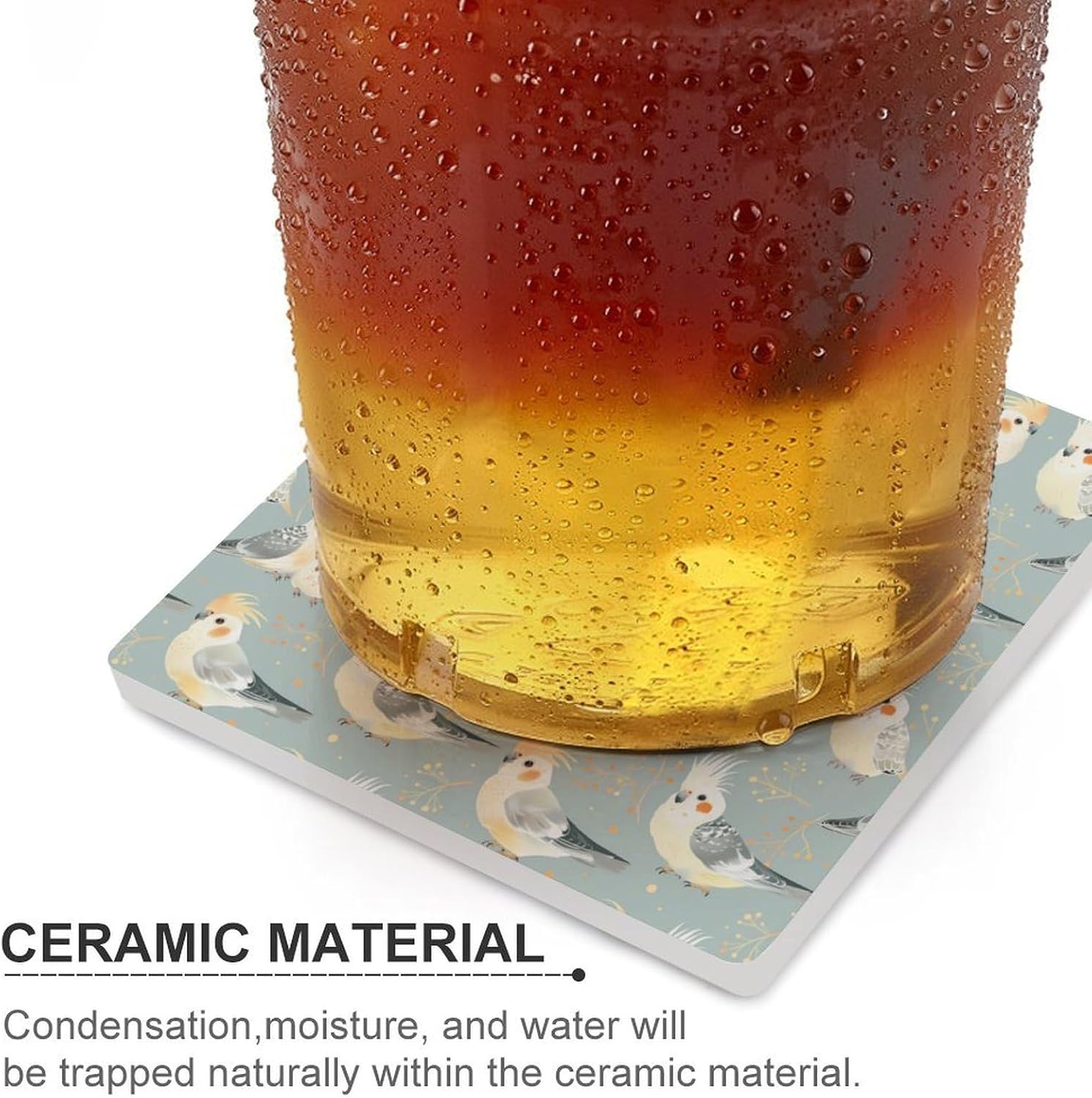 Cute Cockatiel Birds Coaster for Drinks Square Ceramic Table Coasters Stone Mat Crafts 6PCS Home Kitchen Decor