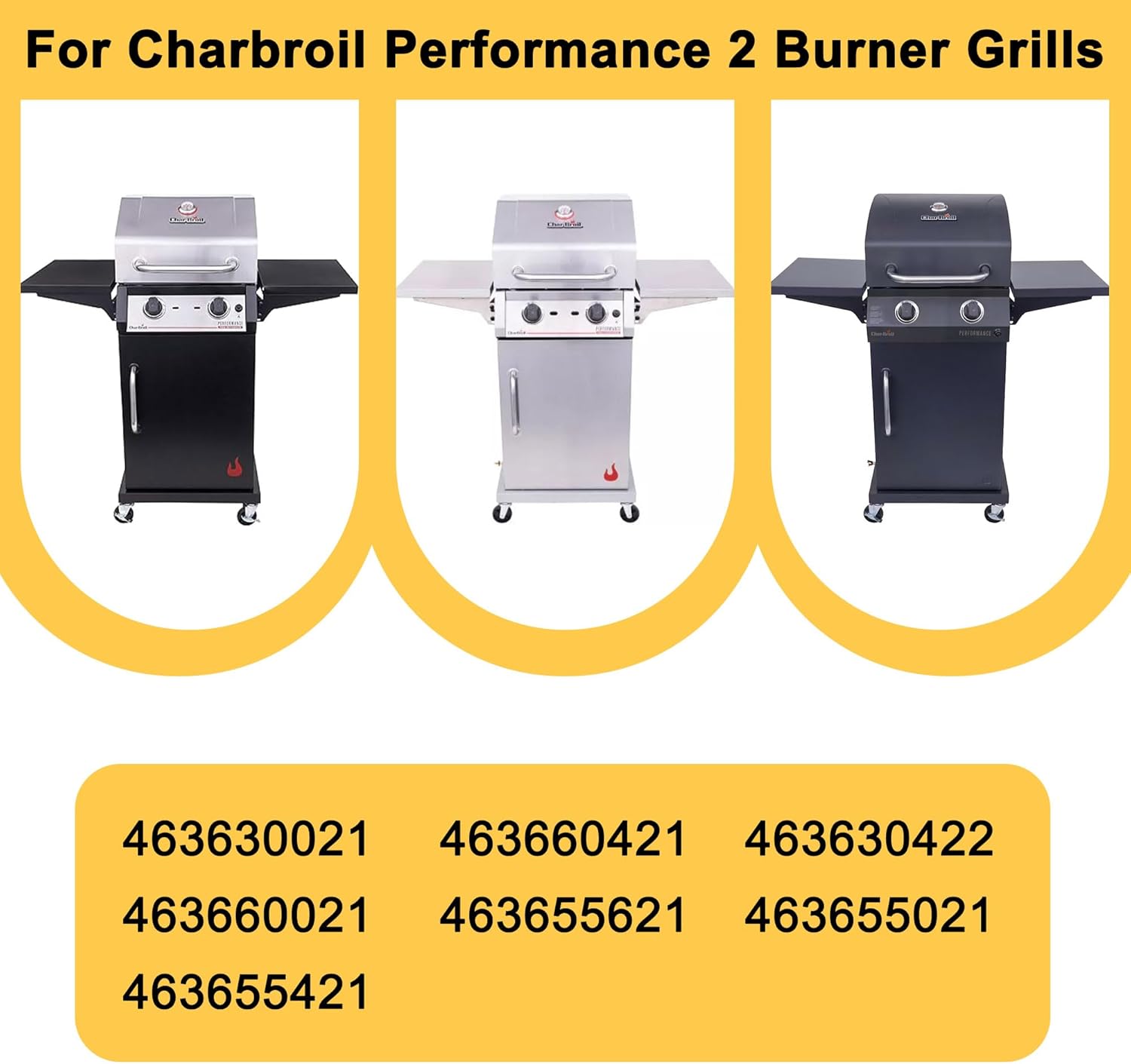 Grill Replacement Parts for Charbroil Performance 2 Burner 463630021 463655421 463655021, Cast Iron Grill Grates, G325-0002-W1 Heat Plates, G327-2100-W1 Burners, Igniters, Crossover Tube