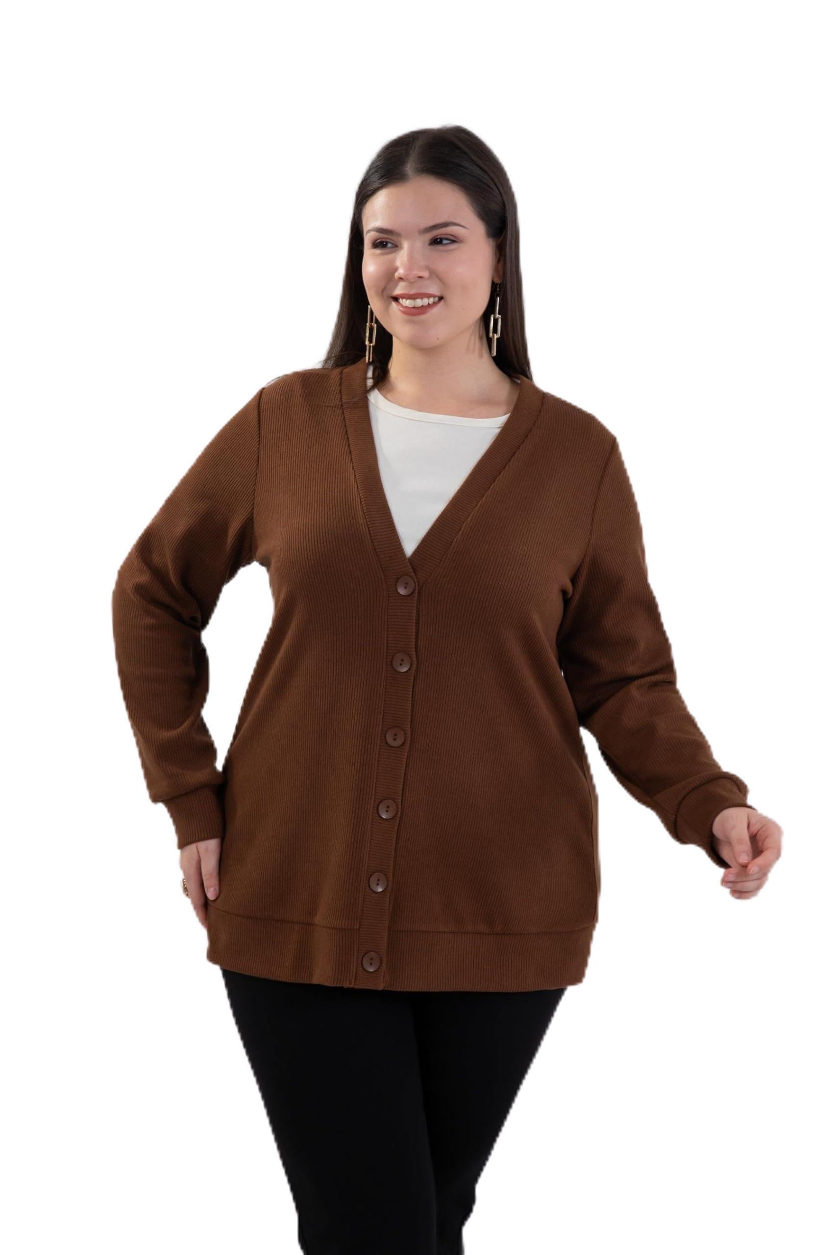 Womens Plus Size Knitted Cardigan Sweaters for Women V-Neck Button Front Closure Long Sleeves Christmas Cardigan for Women