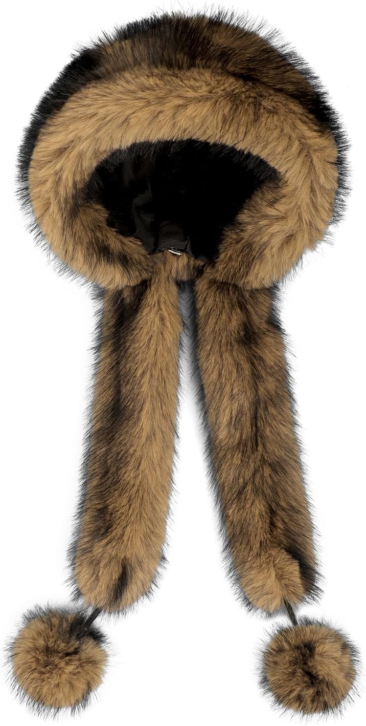 Winter Faux Fur Hat for Women Russian Style Warm Fluffy Snow Hat with Pompom Tails for Cold Weather Outdoor