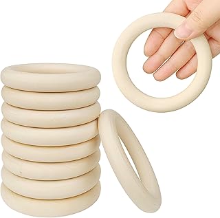 10 Pcs 100mm/3.9inch Unfinished Wooden Rings, Natural Wood Rings for Crafts Making, Large Macrame Rings Without Paint, Pendant Connectors