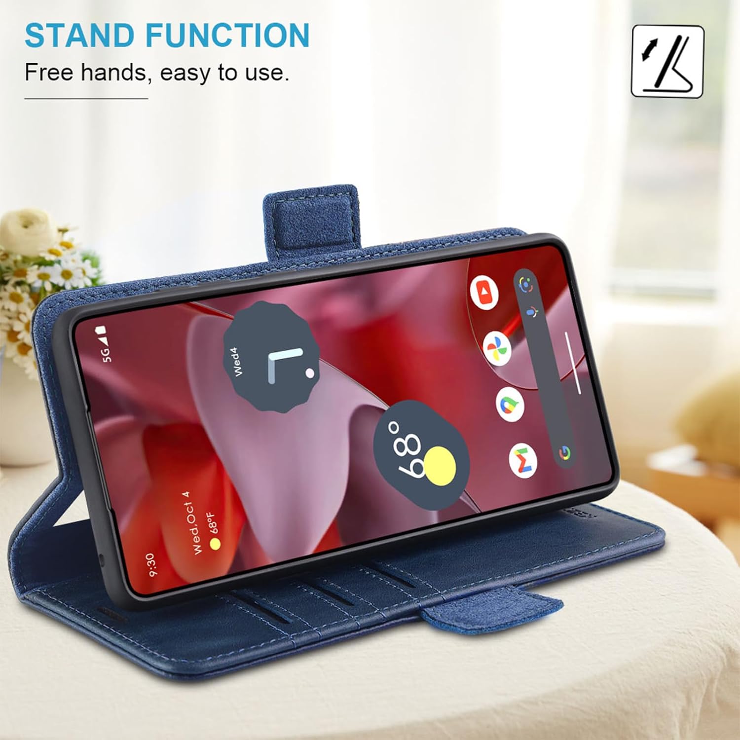 KEZiHOME Case for Google Pixel 9/9 Pro, Genuine Leather [RFID Blocking] Wallet Case with Card Holder Stand Magnetic Flip Protective Phone Cover Compatible with Google Pixel 9/9 Pro 5G(Blue)