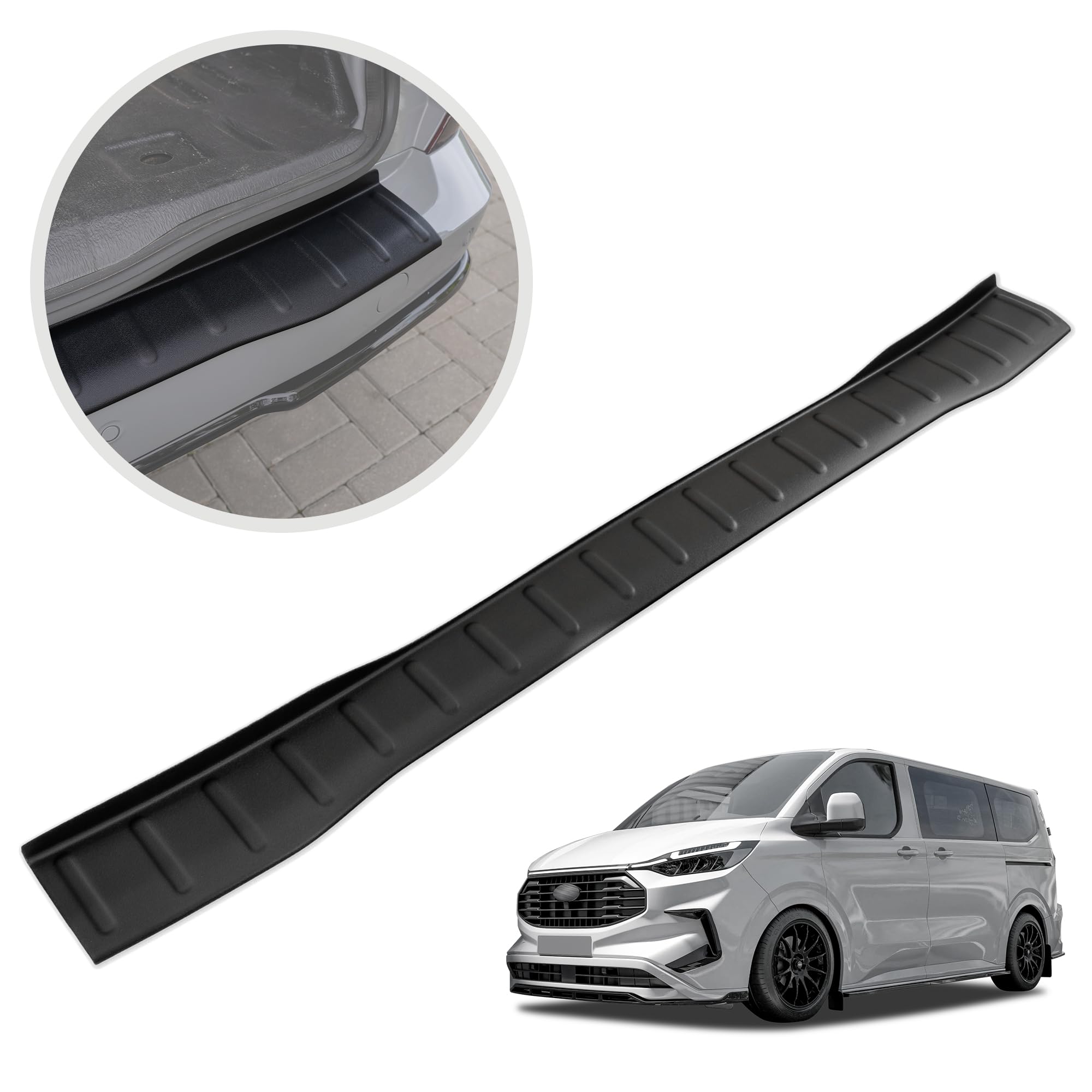 Chromemaster | Kompatibel mit Ford Tourneo Custom 2023+ | Ladekantenschutz Stoßstangenschutz; ABS-Kunststoff, Matt, Schwarz; Lackschutzleiste Sichert den Heckstoßfänger vor Beschädigung