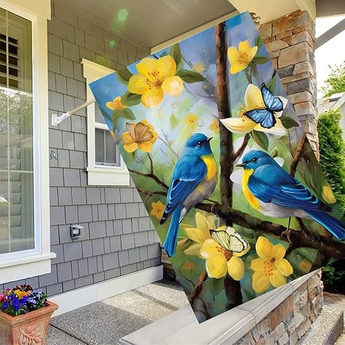 Miniatura 6 de Banderas grandes de primavera y verano de 28 x 40 pulgadas, bandera de jardín de pájaros florales de doble cara para porche exterior, patio,