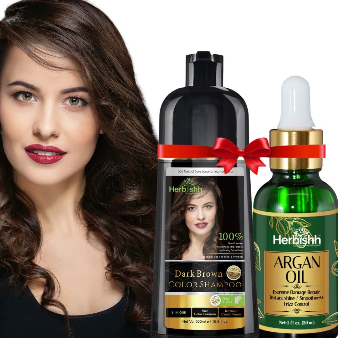 Amazon.com : Herbishh Hair Dye Color Shampoo, 500ml Dark Brown