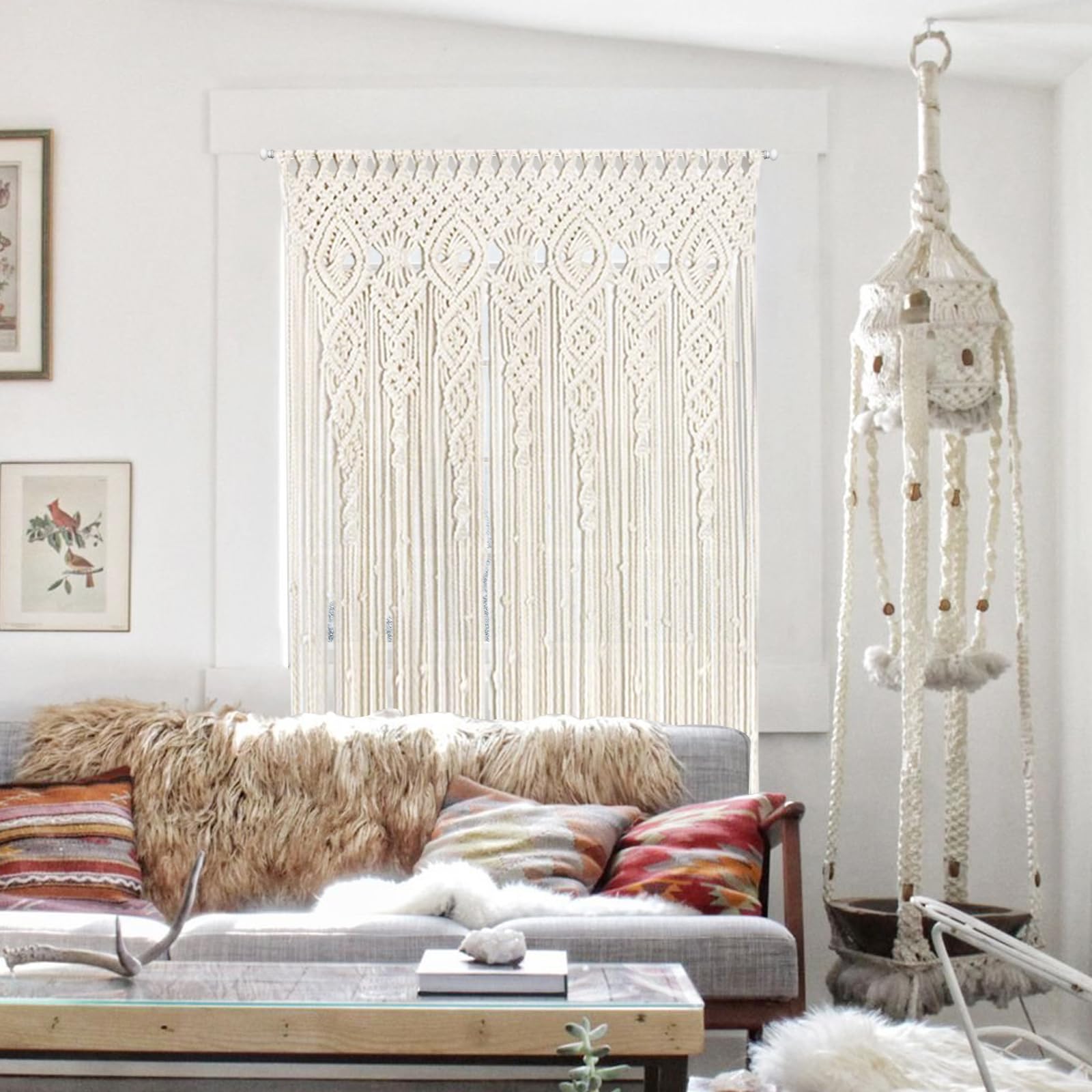 Makramee Vorhang Tür, Boho Türvorhang, ‌Handgewebte Makramee Wandteppich, Fadenvorhang für Raumteiler Hochzeit Hintergrund Inneneinrichtung (100 * 200cm)
