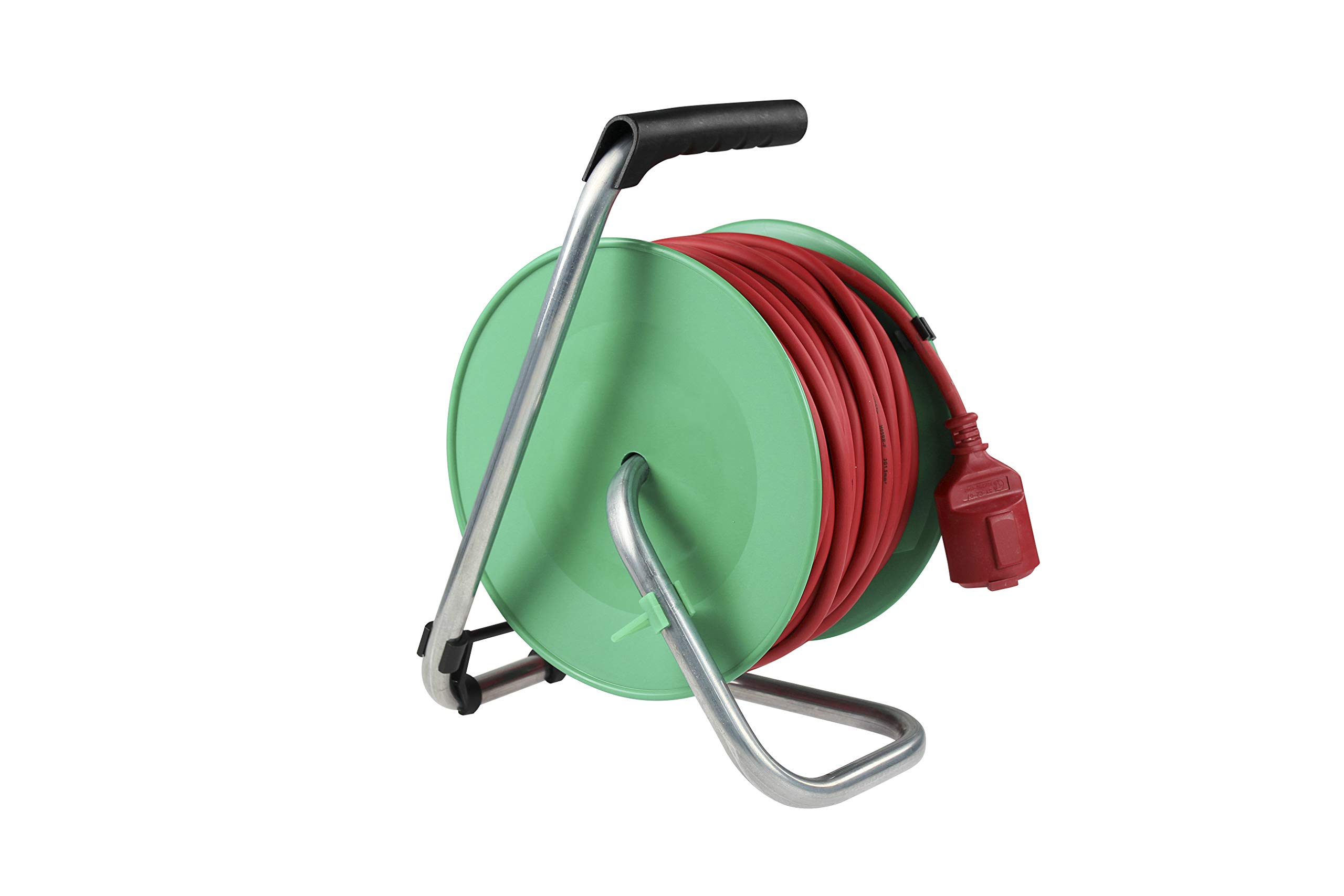 as - Schwabe Garten Gerätekabeltrommel 50 m H05RR-F 3G1,5, Anschlussleitung 1,5 m mit Schutzkontaktstecker, Kupplung mit Sicherheitsdeckel, 230V 16A, rote Signalfarbe, IP44, Made in Germany, 12239