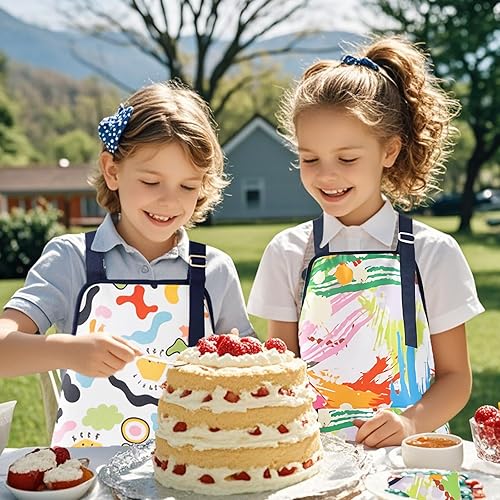 Miniatura 2 de Paquete de 2 delantales infantiles para niñas y niños, delantal de pintura impermeable con bolsillos para cocinar, hornear, manualidades de cocina y