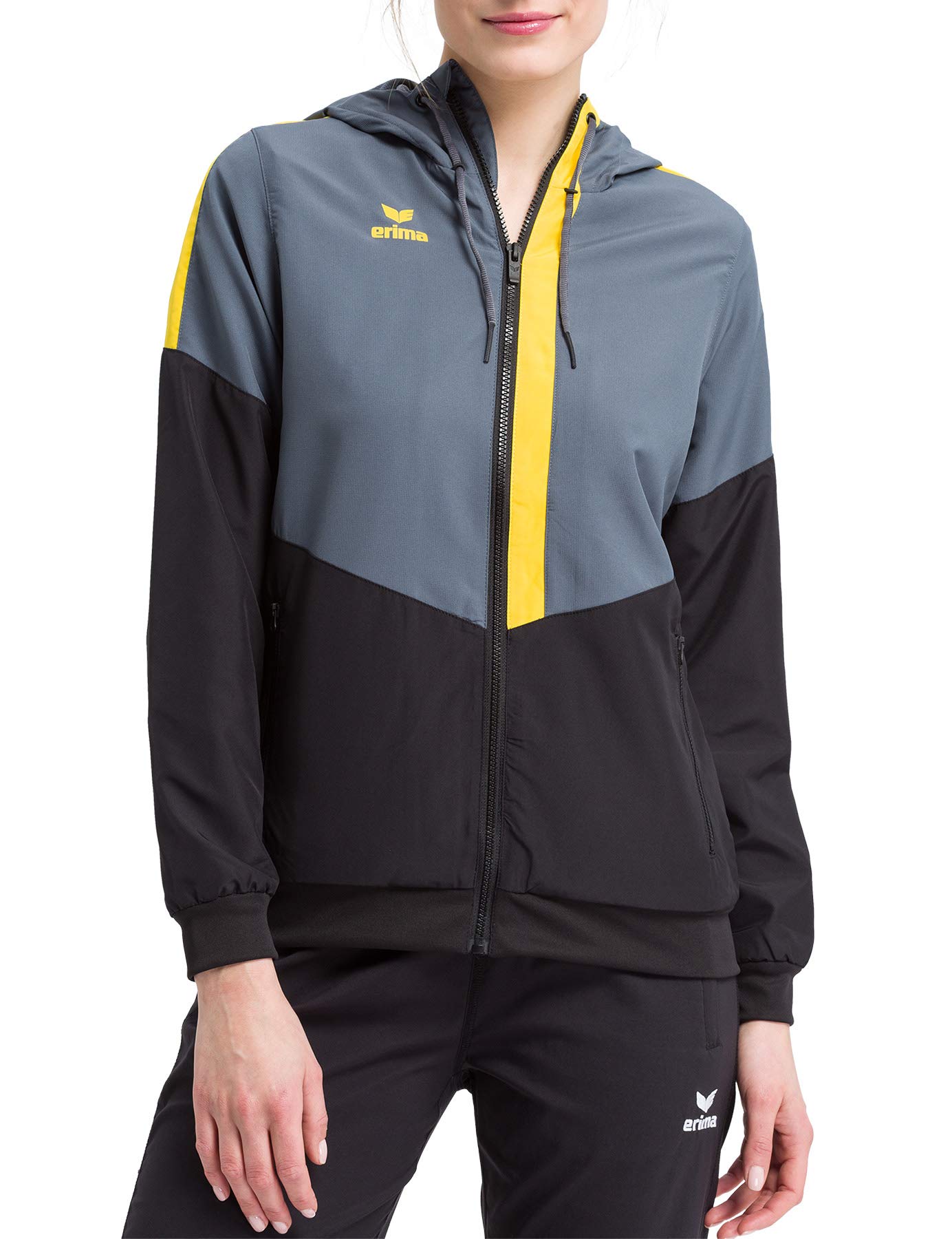 Erima Squad Track Top Jacket with Hood - Slate Grey/Black/Yellow, 40